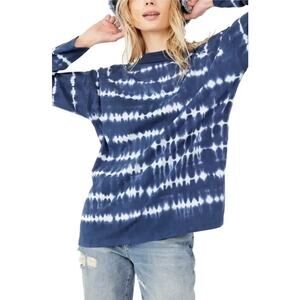 We the Free Free People Blue + White Tie Dye Striped Long Sleeve Top Large